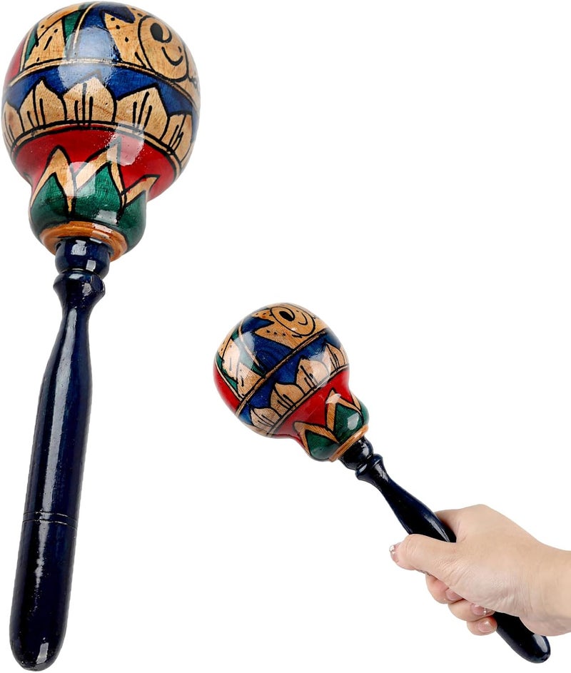 GOGHOST 1 Pack Handmade Wooden Maraca for Adults, 10.7" Professional African Hand Percussion Rattles, Handpaint Rumba Shaker Musical Instrument, Fiesta Mexican Party Favors(Blue) - Image 1